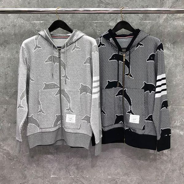 

t shirt Fashion TB THOM Brand Autumn Winter Hooded Clothing Dolphin Pattern Jacket Men Sweatshirts Hoodies Casual Sportswear Coat, White;black