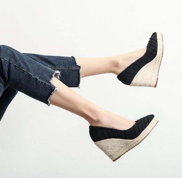 

sandals weave high heels wedges vintage summer shoes woman women plus size gladiator sandalias mujer sapato feminino sf0621, Black