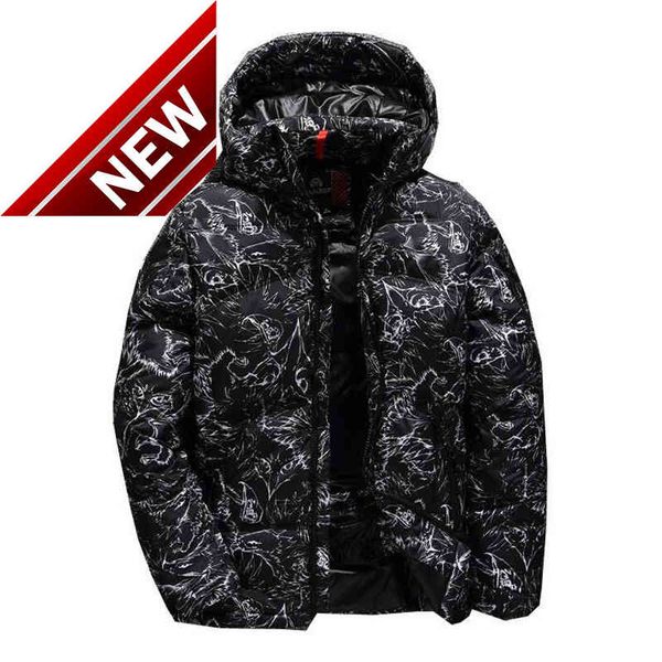 

2021 winter new men's brand down jacket fashion casual thick hooded warm graffiti white duck coat male clothes, Black