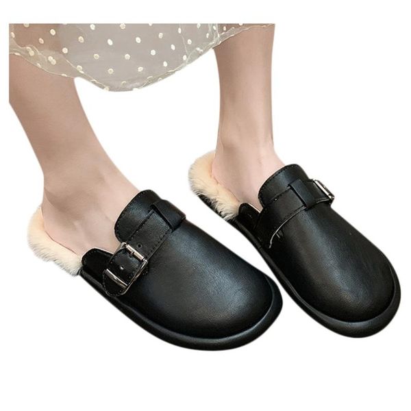 

slippers women's outdoor platform-bottom lazy shoes buckle warm casual, Black