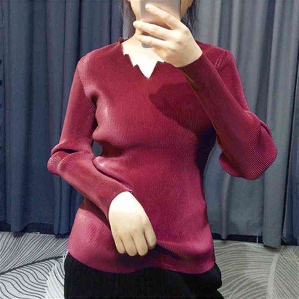 

knits fashion fold long pure colorlong sleeve v-neck bottoming t-shirt, White