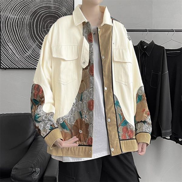 

men's jackets japanese open thread splice loose thin coat autumn jacket men's chinese style embroidery fashion trend all-match 202, Black;brown