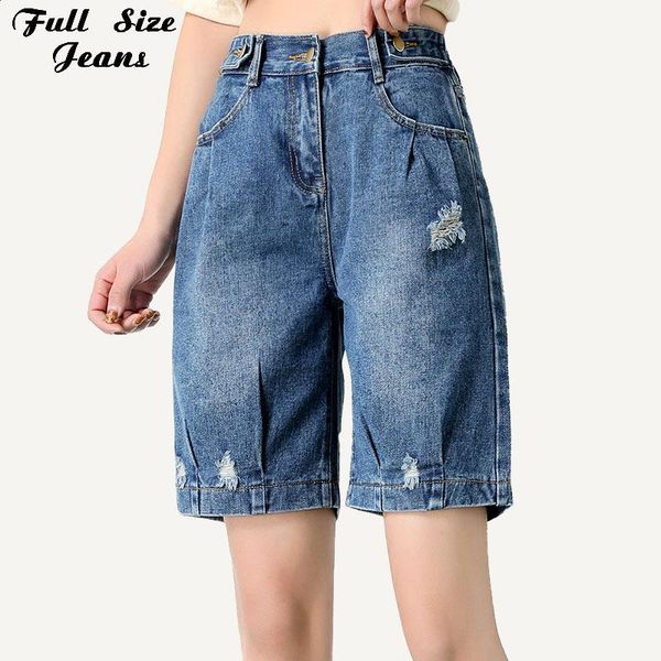 

women's jeans women plus size loose wide leg bloomers style short 7xl summer vintage elastic waist bermuda denim shorts femme mom jean, Blue