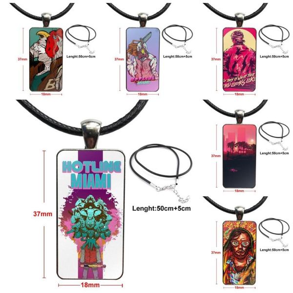 

pendant necklaces for women kids gift amazing line miami artwork steel color glass cabochon with rectangle shaped choker necklace, Silver