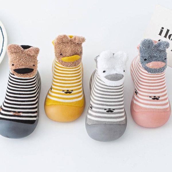 

first walkers born baby shoes cartoon animals walker boy girl kids rubber soft sole floor toddler knit booties anti-slip