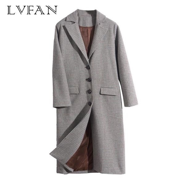 

women's trench coats 2021 long woollen cloth windbreaker double row thickened and loose leisure ol commuter suit in autumn winter ocsj-, Tan;black