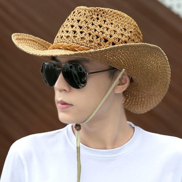 

stingy brim hats 100% handwork summer women men western straw cowboy hat for gentleman wide boater panama jazz godfather sombrero cap, Blue;gray