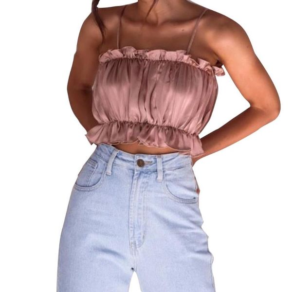 

women summer lace cami halter solid color pleated tube sling crop sleeveless clubwear women's tanks & camis, White