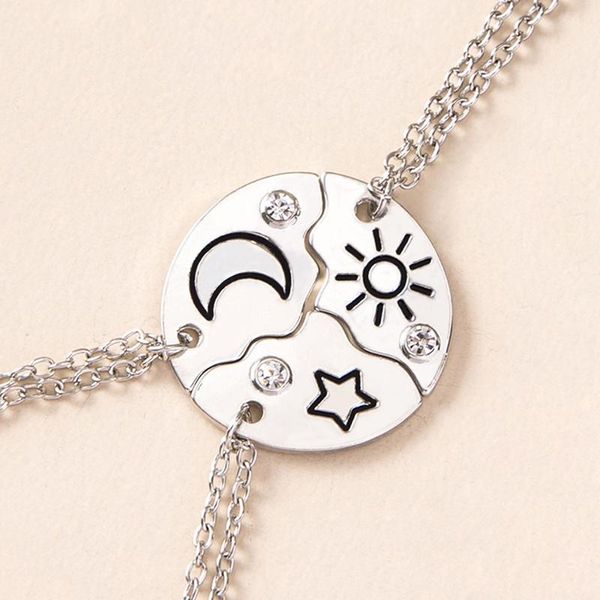 

pendant necklaces 3/4pcs/set friend friendship necklace sun moon cloud and star inlaid rhinestone stitching bff fashion jewelry gift, Silver