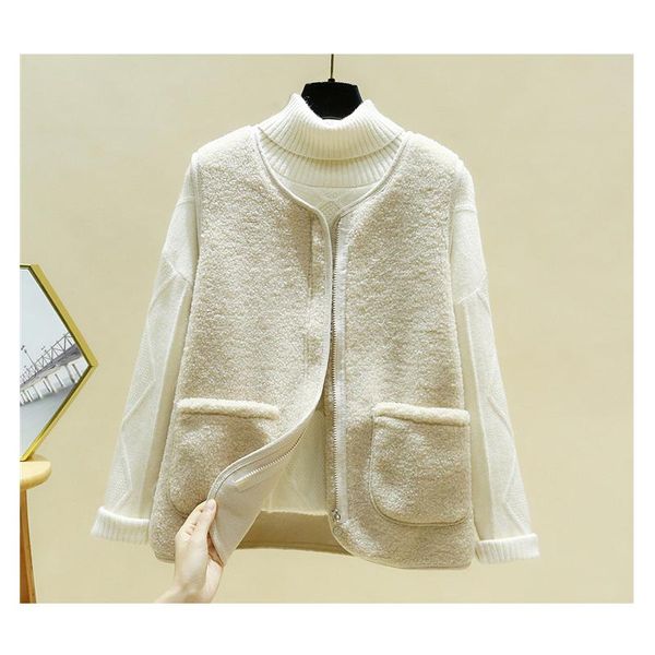 

women's vests women vest waistcoat spring autumn warm fleece winter korean style ladies sleeveless loose jacket, Black;white