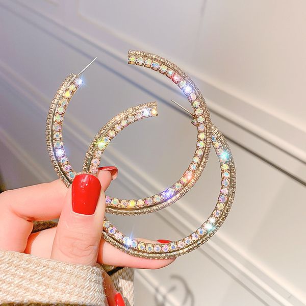 

925 silver needle exaggerated diamond wrapped c-shaped earrings fashion personality circle earrings net red temperament earrings female