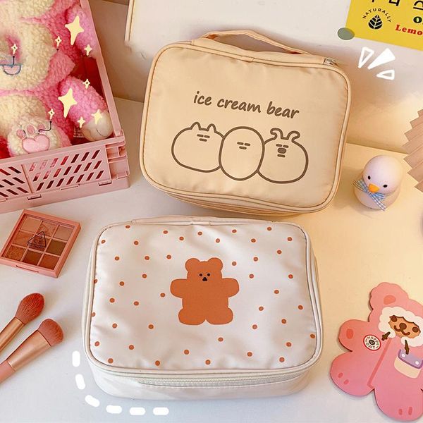 

storage bags lovely bear print canvas bag portable daily necessities large capacity cosmetic travel organizer case