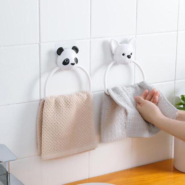 

cute cartoon animal towel rack creative wall hanging ring dog panda hand holder 2021 hooks & rails