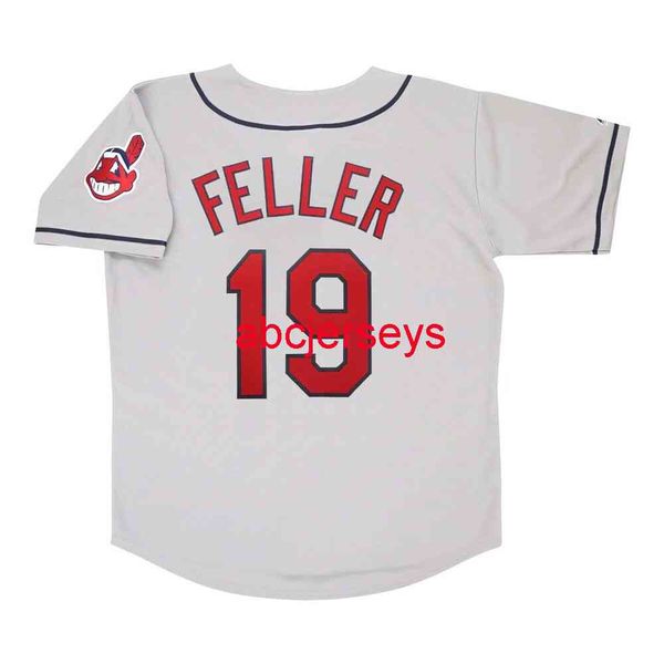 

stitched custom bob feller grey road jersey w/ team patch add name number baseball jersey xs-6xl, Black