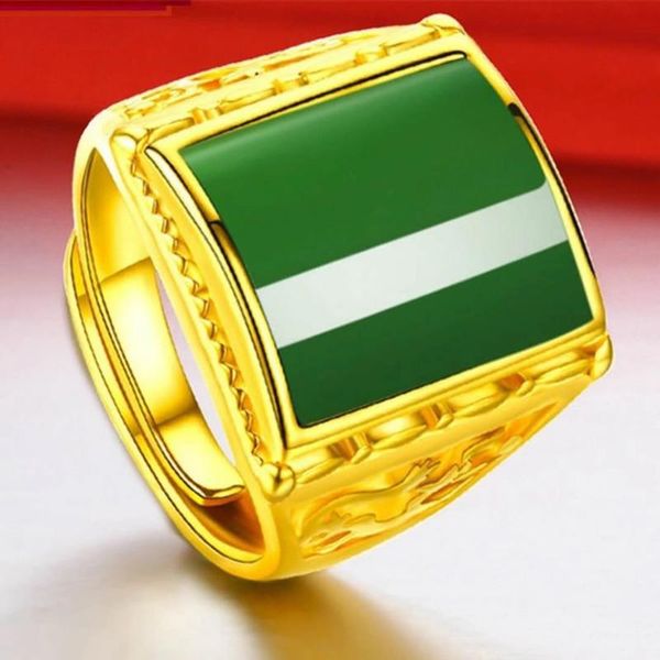 

wedding rings vintage domineering men boy inlay green stones ring yellow gold filled square cuff finger jewelry accessories, Slivery;golden