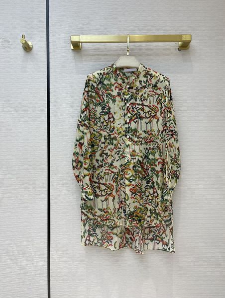 

milan runway shirts 2021 long sleeve stand collar animal print designer blouses brand same style women's 0330-8, White