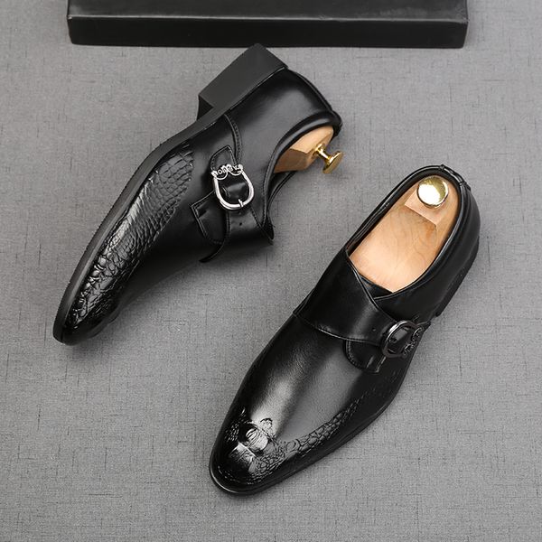 Luxus Designer Slip On Monk Strap Schwarz Freizeitschuhe Italienischer Stil Frühling Herbst Kleid Büro Business Hochzeit Leder Loafer H30