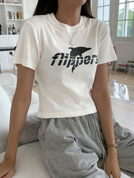 

dazy letter & animal graphic crop tee n2us#, White