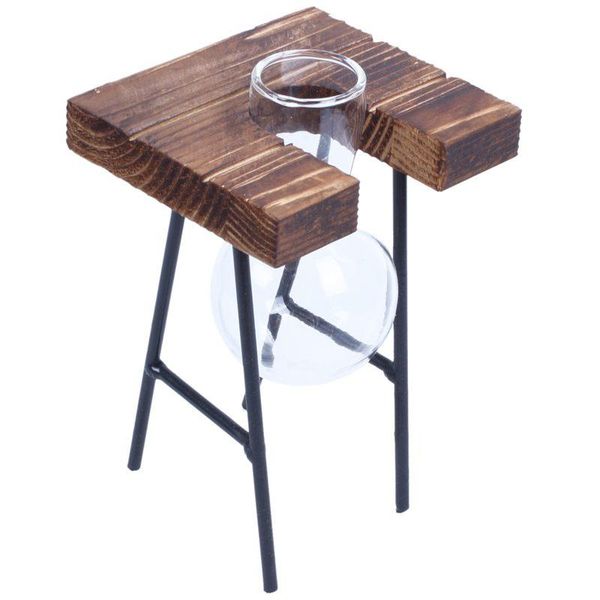 

vazen modieuze transparante glazen vaas met houten ijzeren stand voor water planten decoratie cadeau