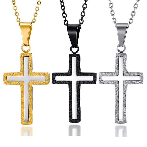 

stainless steel cross pendants necklace for men women christian jewelry drop pendant necklaces, Silver