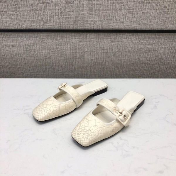 

embroidery solid colour flat slippers woman summer square toe genuine leather ladies sandals luxury designer womans shoes, Black