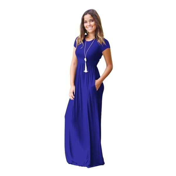 

summer women royal blue 8 colors s-2xl plus size long es 2021 new spring short sleeve pockets chic dress vestidos lr8, Black;gray