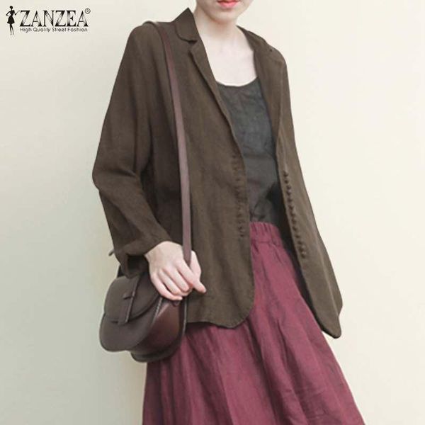 

women outwear zanzea female lapel coat jackets spring solid cardigan casual long sleeve overwear oversized 5xl retro coats women's, Black;brown