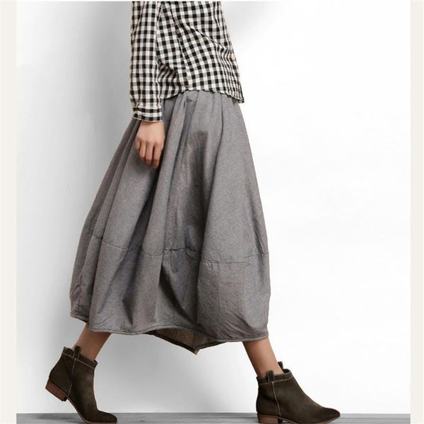 

cotton lantern spring autumn in womens skirt the long paragraph large size art retro linen, Black