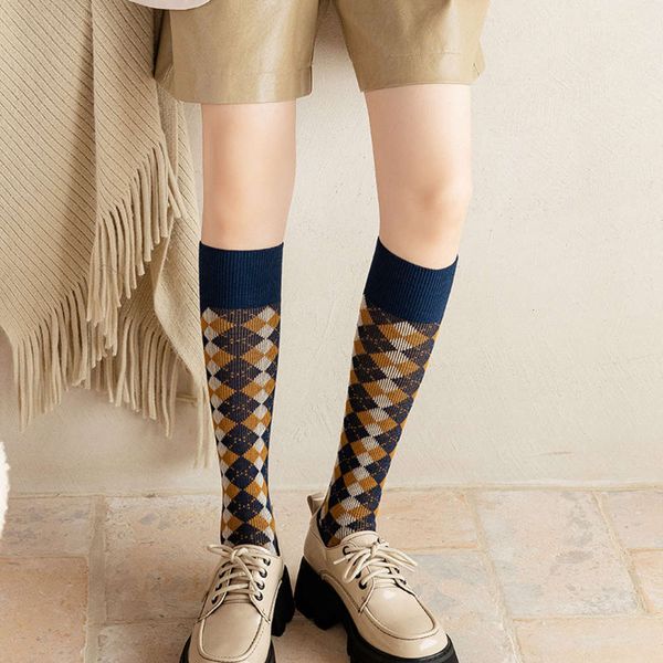 

spring autumn pure cotton medium college style knee high, Black;white