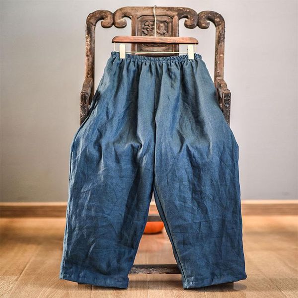 

women pants solid color 2021 original spring autumn cotton ramie large size loose casual wide leg trousers women's & capris, Black;white