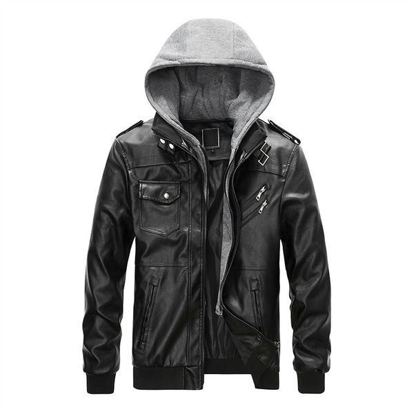 

fashion leather men's jacket coat detachable hooded pu casual, Black
