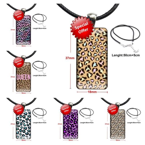 

pendant necklaces fashion colorful leopard print jewelry with steel plated glass cabochon choker long rectangle necklace crazy for girls, Silver
