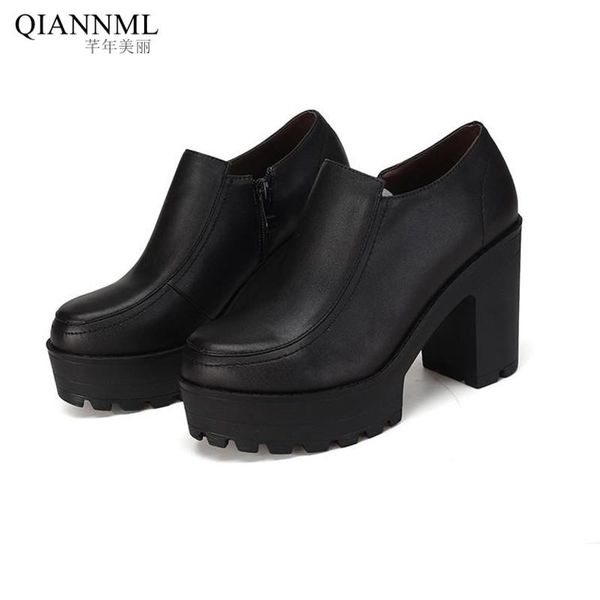 

dress shoes deep mouth for women high heels pumps woman 2022 spring genuine leather ladies block 34 35, Black