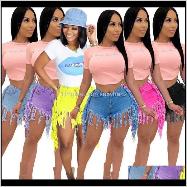 

jeans clothing apparel drop delivery 2021 womens classic retro high waist denim for women ripped bulift casual summer tassel jean shorts kw9, Blue