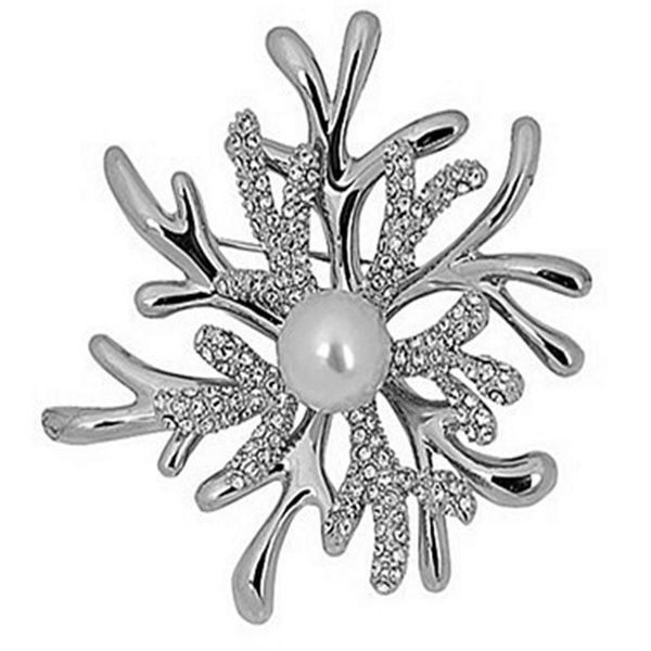 

pins, brooches rose gold color coral pearl rhinestone scarf buckles charm metal brooch pins for woman party gifts, Gray