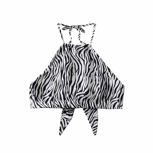 

vintage zebra pattern halter women fashion behind strap short elegant ladies underwear crop camisole 210531, White