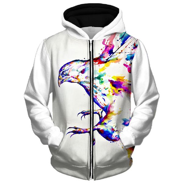 

tie dye bird pattern men s zip-up hoodie visual impact party punk goth round neck sweater hoodie, Black