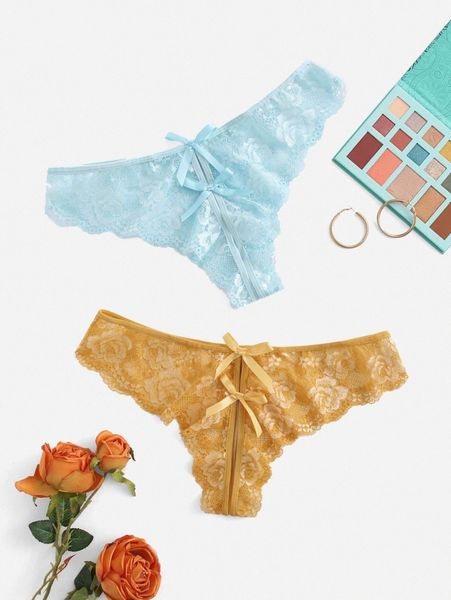 

2pack plus floral lace crotchless panty d67v#, Black;white