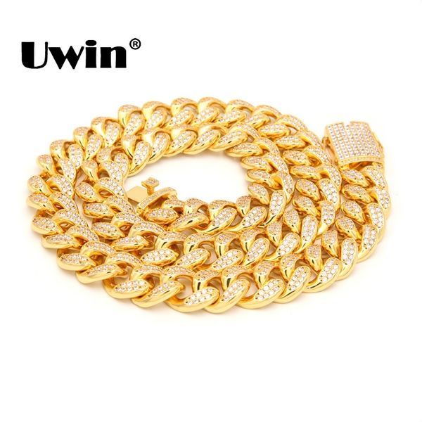 

uwin 20mm width heavy cuban link chain micro pave iced out cubic zircon silver plated necklaces for men hiphop jewelry x0509, Black
