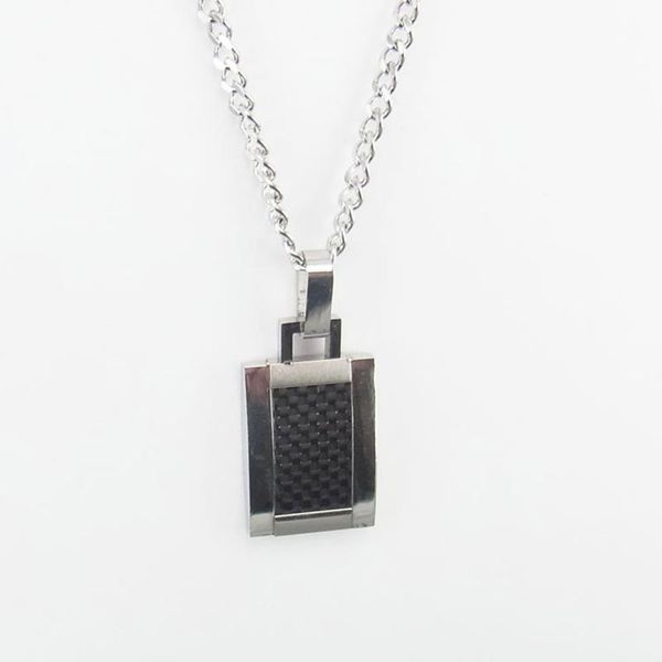 

chains carbon fiber stainless steel cuboid men's pendant necklace, Silver