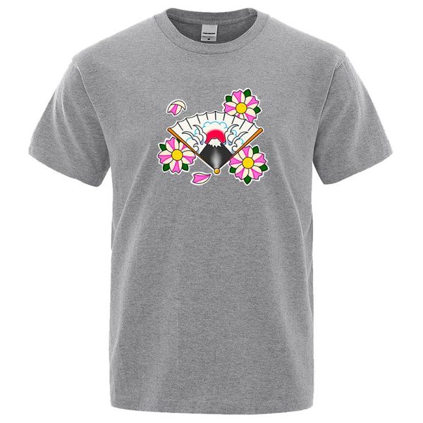 

men's t-shirts japanese fan with mt fuji fashion print men loose casual t shirts summer oversize clothing o-neck soft mens tee shirt, White;black