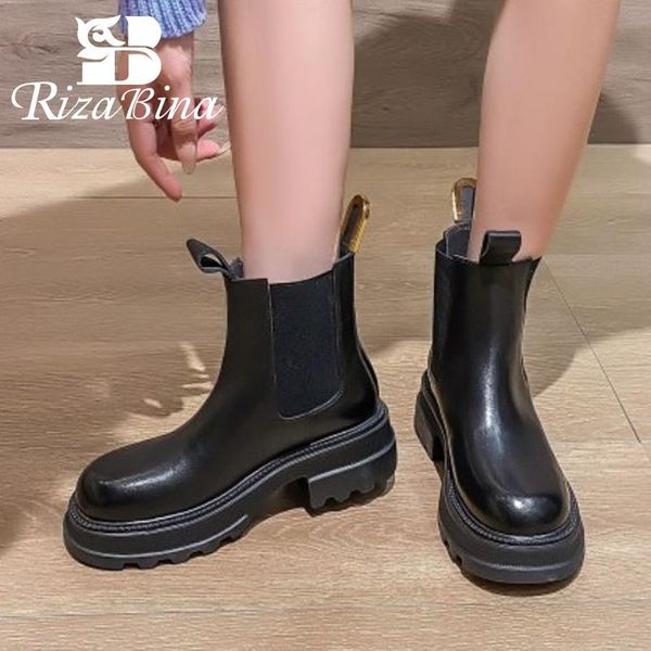 

boots rizabina genuine leather ankle women shoes platform thick bottom fashion short winter ladies footwear size 35-39, Black