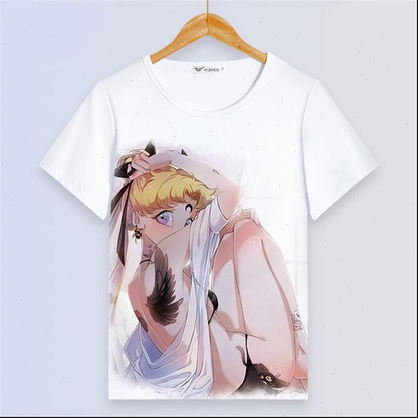 

sailor moon white kawaii women luna cat painting femme tee cartoon short sleeve summer harajuku clothes