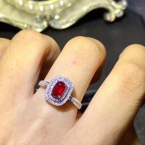 

cluster rings natural and real red ruby ring 925 sterling silver for wedding gemstones jewelry fine, Golden;silver