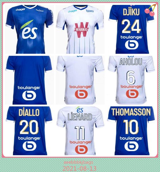 

rc strasbourg 21 22 soccer jerseys home away aholou thomasson 2021 2022 diallo djiku lienard ajorque maillot de foot football shirts tha, Black;yellow