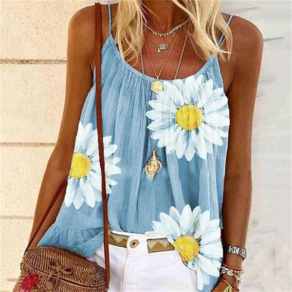 

women's tanks & camis print floral tee shirt femme casual loose o-neck white plus size sleeveless camisole ladies tank female