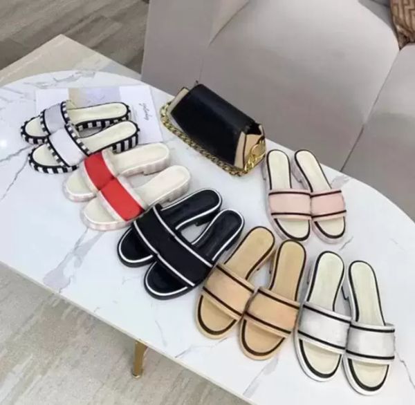 

women shoes designer mules slipper peep toe casual canvas sandals summer outdoor letter stylist flip flop size 35-40, Black
