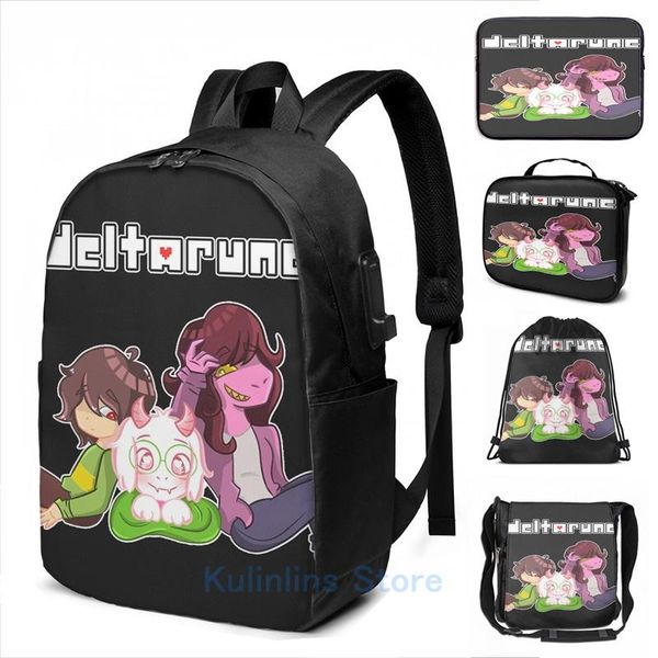 

backpack funny graphic print deltarune fun gang usb charge men school bags women bag travel laptop