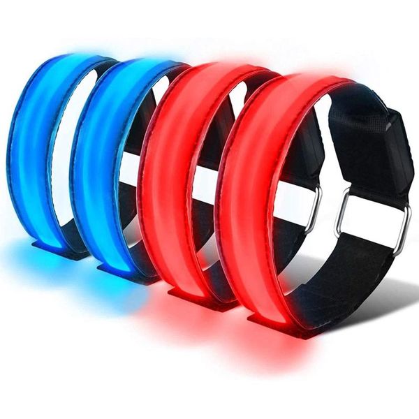 

4pcs night sports light arm armband straps safety belt outdoor running hand strap wristband wrist bracelets led reflective 1224 elbow & knee, Black;gray