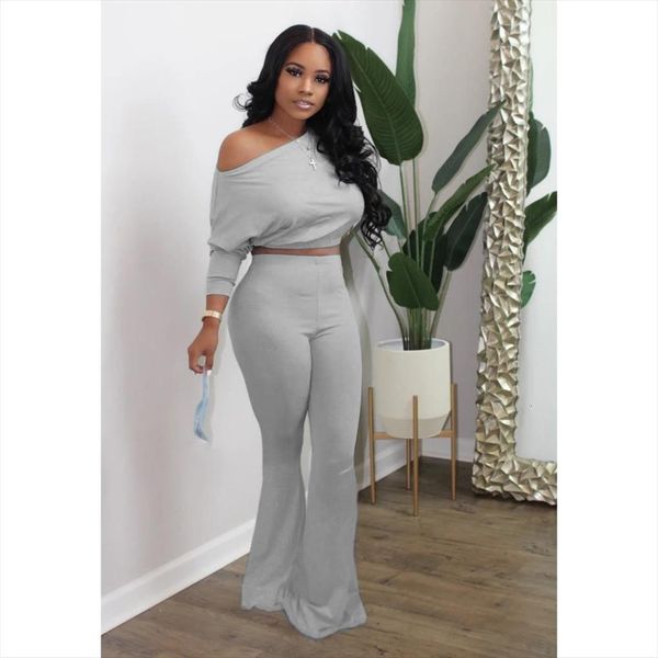 

v neck bat sleeve womens tracksuits slipt and flare pants two piece set women fashion lounge wear tracksuit, Gray
